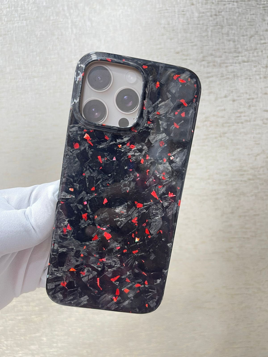 Carbon Fiber design case red marble effect